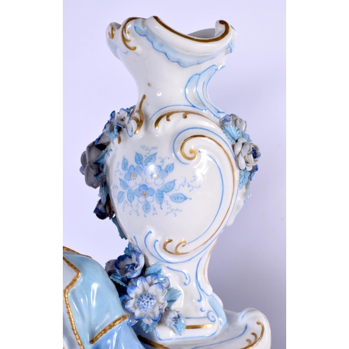8 - A GOOD LARGE PAIR OF 19TH CENTURY GERMAN BLUE AND WHITE PORCELAIN FIGURES modelled as a female and f... 