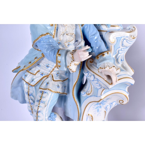 8 - A GOOD LARGE PAIR OF 19TH CENTURY GERMAN BLUE AND WHITE PORCELAIN FIGURES modelled as a female and f... 