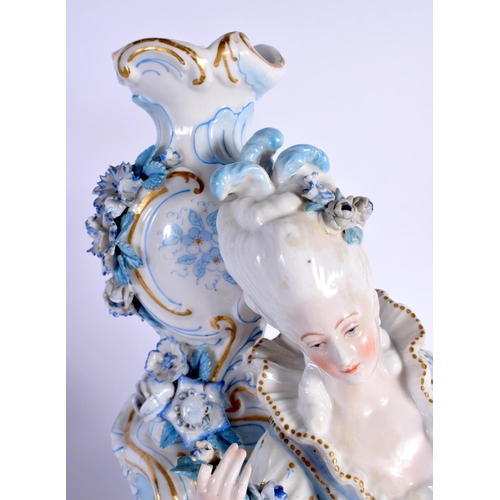 8 - A GOOD LARGE PAIR OF 19TH CENTURY GERMAN BLUE AND WHITE PORCELAIN FIGURES modelled as a female and f... 