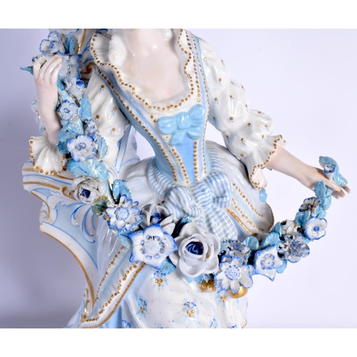 8 - A GOOD LARGE PAIR OF 19TH CENTURY GERMAN BLUE AND WHITE PORCELAIN FIGURES modelled as a female and f... 