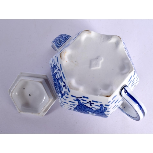 10 - A RARE ANTQUE COPELAND BLUE AND WHITE LANG SYNE TEAPOT AND COVER. 22 cm wide.