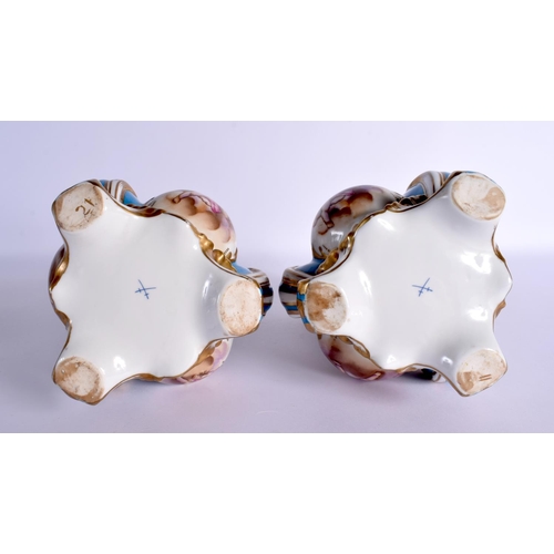 102 - A LARGE PAIR OF CONTINENTAL PORCELAIN SEVRES STYLE VASES. 24 cm x 14 cm.