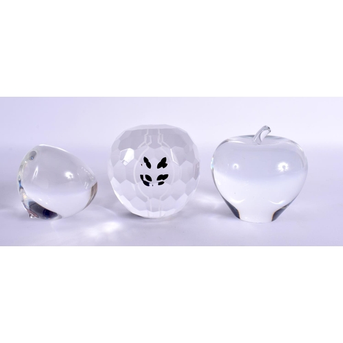 104 - THREE GLASS PAPERWEIGHTS. (3)