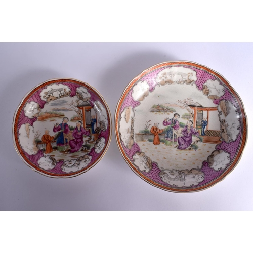 105 - ASSORTED 18TH CENTURY NEW HALL PORCELAIN. Largest 15 cm diameter. (6)