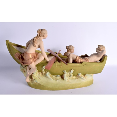 117 - A RARE LARGE AUSTRIAN ROYAL DUX PORCELAIN BOAT. 51 cm x 32 cm.