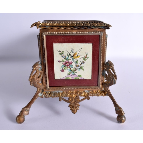 122 - A LARGE 19TH CENTURY FRENCH PAINTED SAMSONS OF PARIS PORCELAIN CASKET depicting birds in landscapes.... 