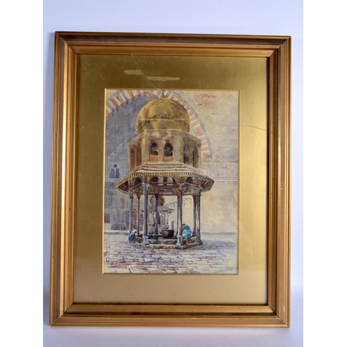 123 - F D Fowler (C1910) Watercolour, Arabic mosque scene. 50 cm x 30 cm.