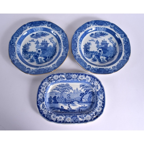 126 - 19th century Swansea pair of pottery plates with blue chinoiserie style decoration, impressed Swanse... 