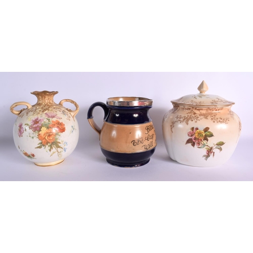 128 - Late 19th / Early 20th century Doulton two handled vase and a Doulton vase and cover both painted wi... 