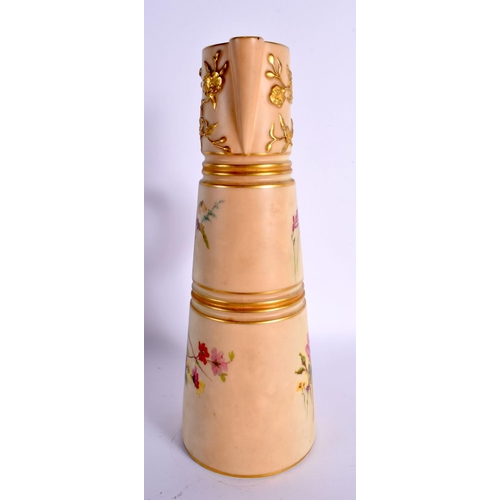 134 - Royal Worcester claret jug shape 1047, painted with flowers on a blush ivory ground date mark. 25cm ... 