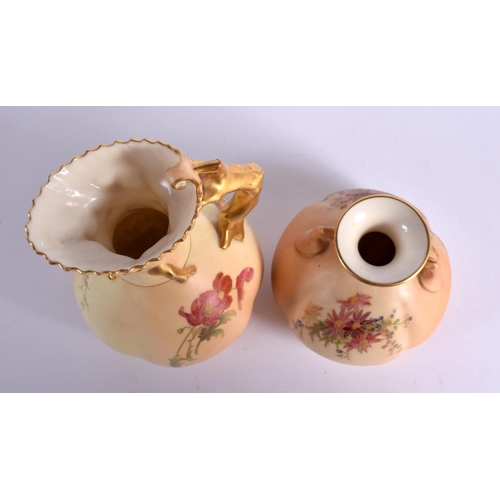 136 - Royal Worcester jug shape 1507 painted with flowers on a blush ivory ground date mark 1896 and and a... 