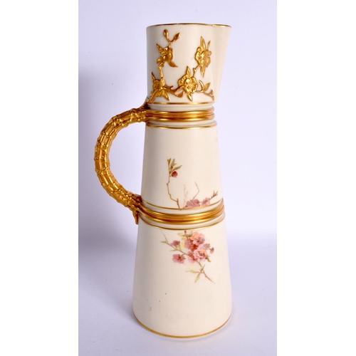 137 - Royal Worcester claret jug shape 1047, painted with flowers on a blush ivory ground date mark 1892. ... 