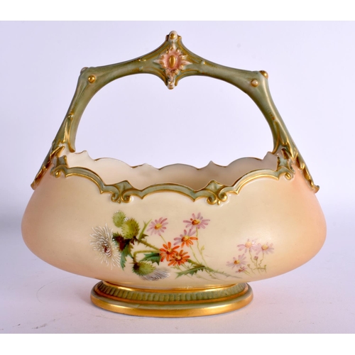 139 - Royal Worcester oval basket shape 1954 painted with wild flowers on a blush ivory ground date mark 1... 