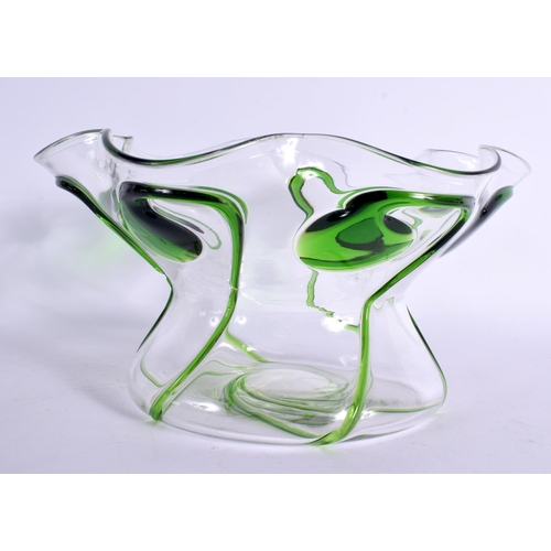 14 - A LARGE GREEN AND CLEAR GLASS BOWL possibly by Powell. 22 cm x 15 cm.