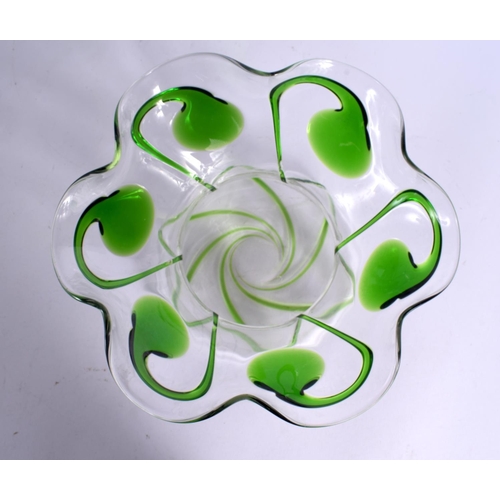 14 - A LARGE GREEN AND CLEAR GLASS BOWL possibly by Powell. 22 cm x 15 cm.