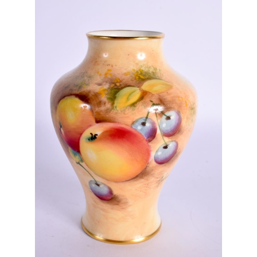 148 - Royal Worcester amphora vase shape 2491/4,  painted with fruit by Roberts, signed, black mark. 10.5c... 