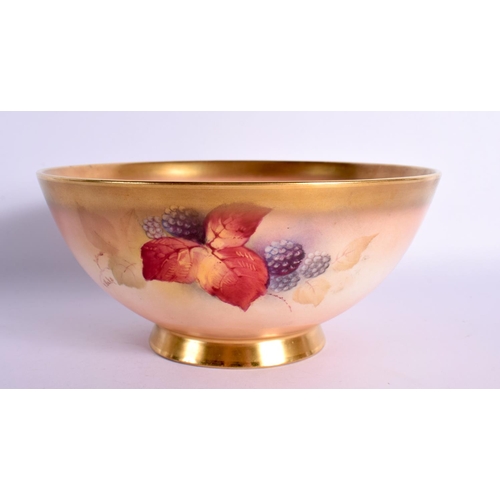 151 - Royal Worcester large bowl painted inside and out with autumnal leaves and berries by K. Blake, sign... 