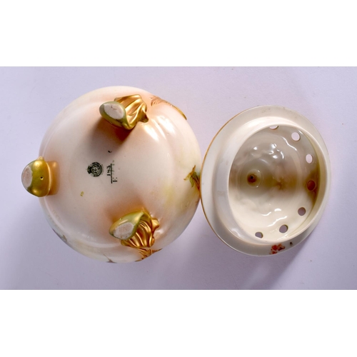 152 - Royal Worcester footed pot pourri vase and cover painted with roses shape 183H, date mark 1911. 12cm... 