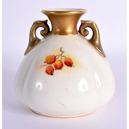 156 - Royal Worcester two handled vase painted with fruit by H. Price, signed, date mark for 1932. 8.5cm H... 