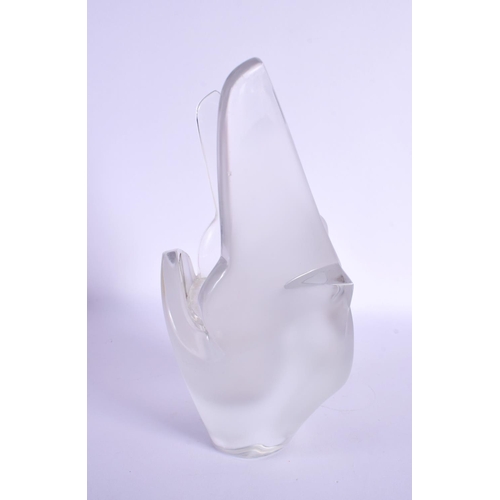 166 - A LARGE LALIQUE GLASS DOVES VASE. 22 cm x 16 cm.