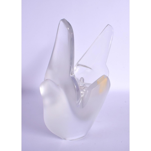 166 - A LARGE LALIQUE GLASS DOVES VASE. 22 cm x 16 cm.