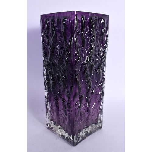 17 - A WHITEFRIARS PURPLE BARK EFFECT GLASS VASE. 22 cm high.