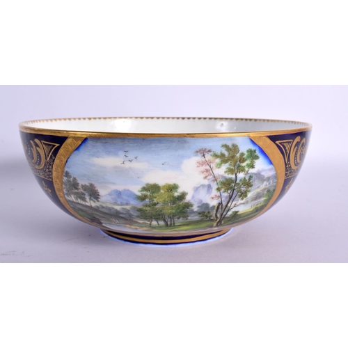 170 - 18th century Sevres fine bowl painted with two fine landscapes in an etched oval panel, for a coffee... 