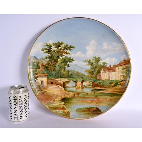 185 - 19th century Copeland large pottery plate, with a bridge and houses on each side titled  Beddgelert ... 