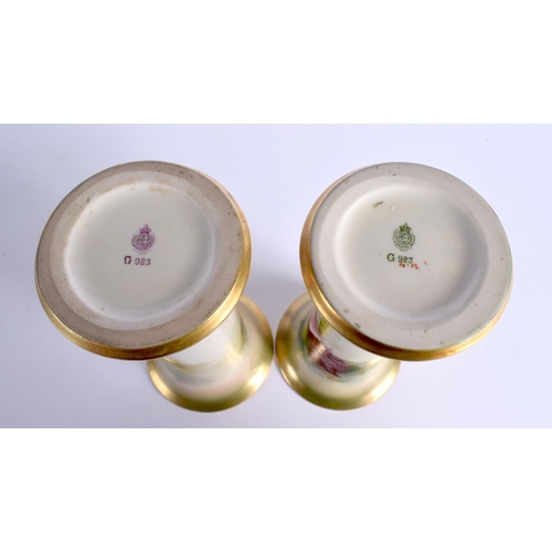 197 - Royal Worcester large pair of trumpet shaped vases painted with roses by Farley, signed, shape G923,... 