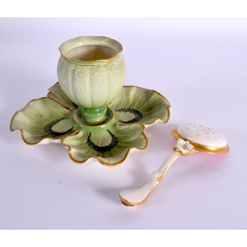 200 - Royal Worcester rare vase modelled in the form of a lily pad and painted in two shaped of green date... 