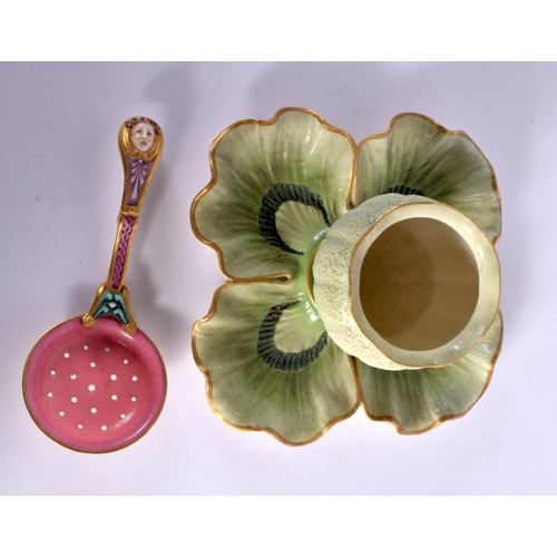 200 - Royal Worcester rare vase modelled in the form of a lily pad and painted in two shaped of green date... 