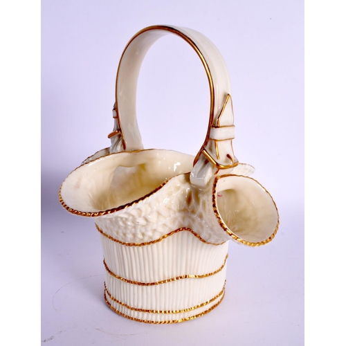 201 - Royal Worcester reed moulded basket with two short spouts and gold highlights, date mark for 1889. 1... 