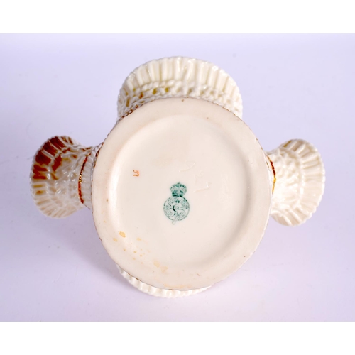 201 - Royal Worcester reed moulded basket with two short spouts and gold highlights, date mark for 1889. 1... 