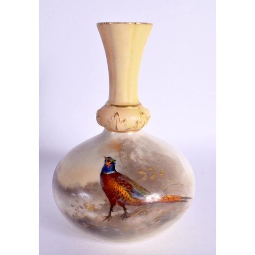 202 - Royal Worcester vase shape G799 painted with a pheasant by Jas. Stinton, signed, date mark 1903. 12c... 