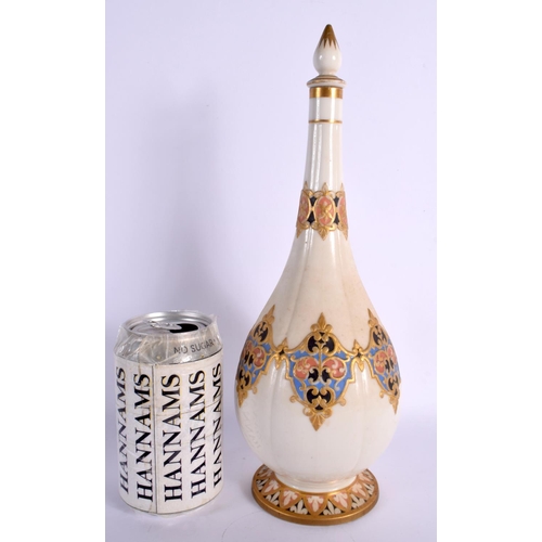 205 - Graingers Worcester large perfume bottle  with raised moulding highlighted with enamel Grainger shie... 