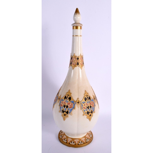 205 - Graingers Worcester large perfume bottle  with raised moulding highlighted with enamel Grainger shie... 