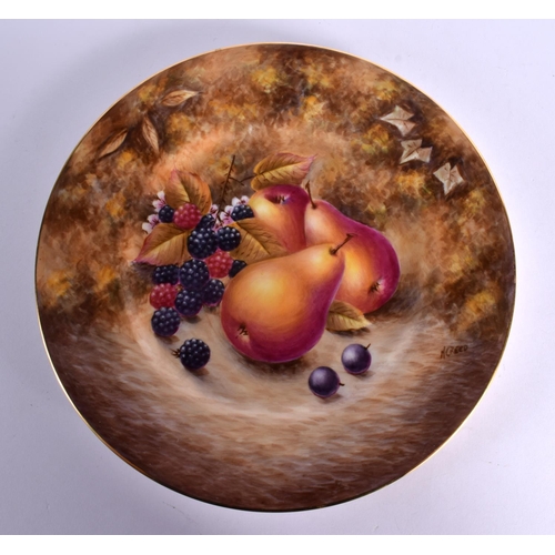 207 - Ex-Royal Worcester artist shaped porcelain large plate hand painted with fruit by Nigel Creed, signe... 