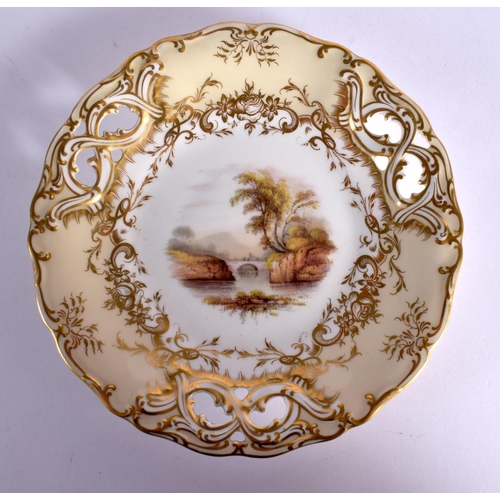 211 - 19th century Davenport plate painted with Bolton Abbey Yorkshire, with pink, white jewelled and gilt... 