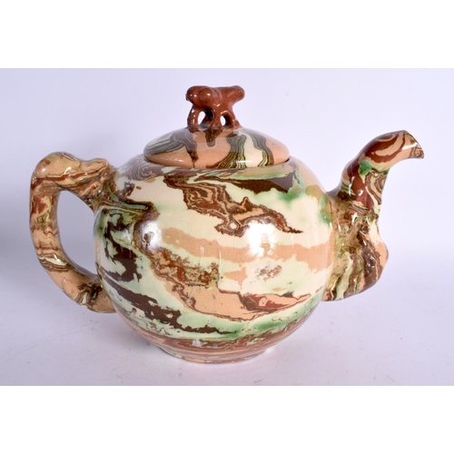 23 - A LARGE EARLY 19TH CENTURY BRITISH AGATE WARE TEAPOT AND COVER of naturalistic form. 24 cm x 18 cm.