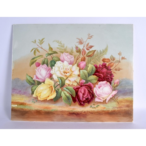 230 - 19th century English porcelain plaque painted with a display of flowers on a mossy bank by T. Simpso... 