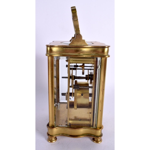 240 - A FRENCH BRASS CARRIAGE CLOCK. 15 cm high inc handle.