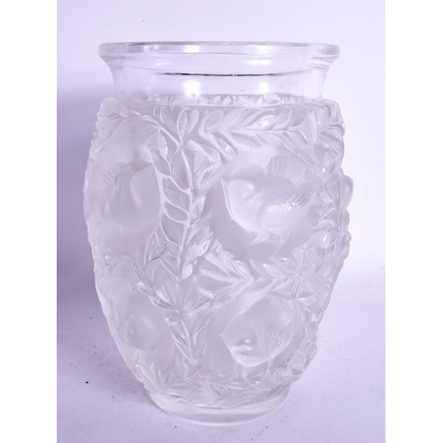 248 - A FRENCH LALIQUE GLASS BIRD VASE. 17 cm x 10 cm.