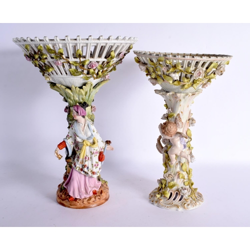 252 - TWO LARGE 19TH CENTURY GERMAN PORCELAIN COMPORTS. 39 cm x 17 cm. (2)