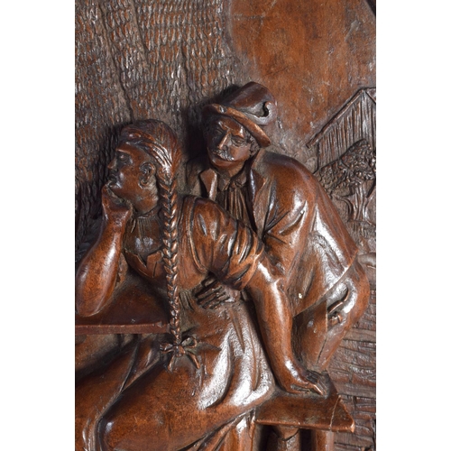 258 - AN ANTIQUE BAVARIAN BLACK FOREST WOOD PLAQUE. 24 cm x 14 cm.