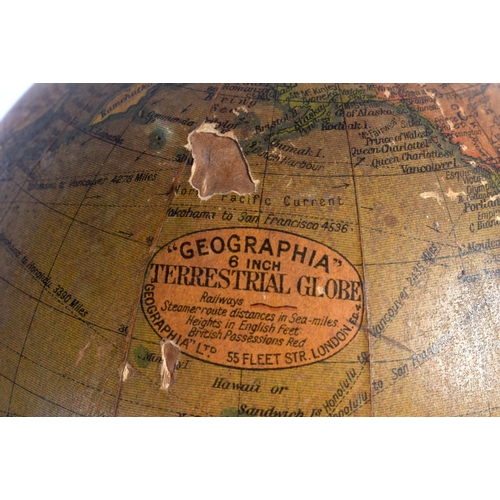 259 - A VINTAGE 6INCH TERRESTRIAL GLOBE. 34 cm high.