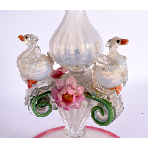 265 - AN UNUSUAL 1920S VASELINE GLASS CANDLESTICK. 61 cm high.