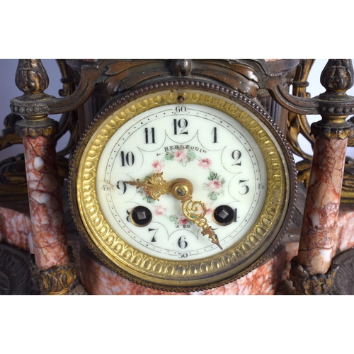 271 - A LARGE ANTIQUE SPELTER CLOCK GARNITURE. Clock 53 cm x 18 cm. (3)