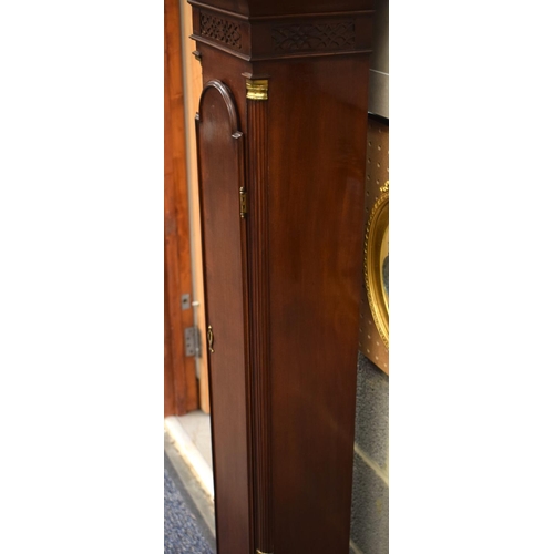 275 - A LATE VICTORIAN/EDWARDIAN MAHOGANY GRANDMOTHER CLOCK playing on eight bells, with moon aperture and... 