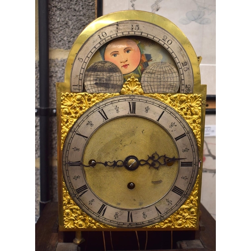 275 - A LATE VICTORIAN/EDWARDIAN MAHOGANY GRANDMOTHER CLOCK playing on eight bells, with moon aperture and... 