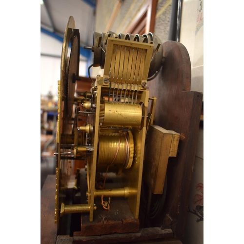 275 - A LATE VICTORIAN/EDWARDIAN MAHOGANY GRANDMOTHER CLOCK playing on eight bells, with moon aperture and... 